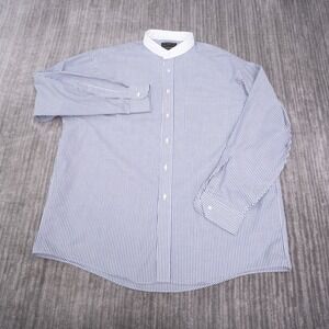 The Arrow Company Button Up Mens 17.5 Blue Striped Excellent Band Collar Shirt